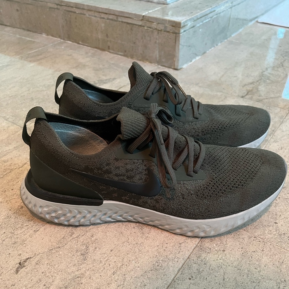 Nike men's Epic React Flyknit running shoes in olive